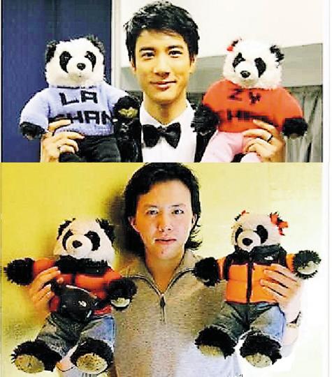 成龍將王力宏與李雲迪的照片拼合一起，擺明玩他們的緋聞。（微博圖片）