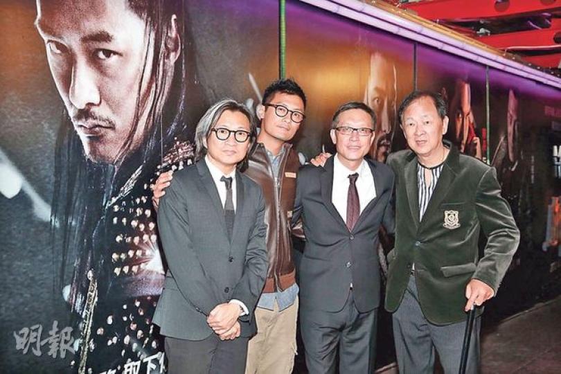 陳可辛（左起）趕到台北會合余文樂、劉偉強、王羽出席慈善活動。（微博圖片）