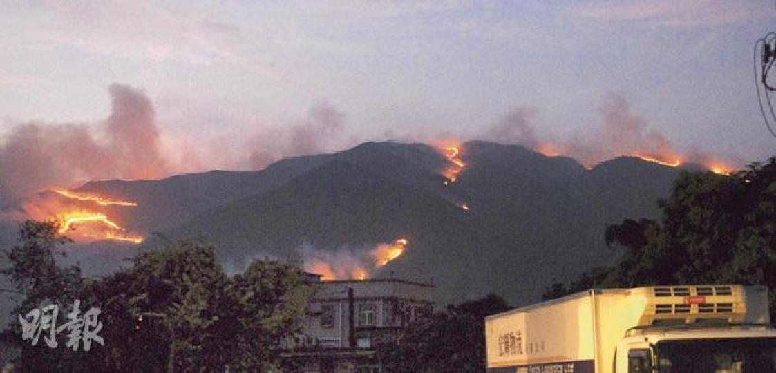 黃色火災危險警告生效下的重陽節,新界區接獲53宗山火報告,其中在大埔林村郊野公園附近的山頭,入夜後仍火龍處處。(伍浦鋒攝) 黃色火災危險警告生效下的重陽節,新界區接獲53宗山火報告,其中在大埔林村郊野公園附近的山頭,入夜後仍火龍處處。(伍浦鋒攝)