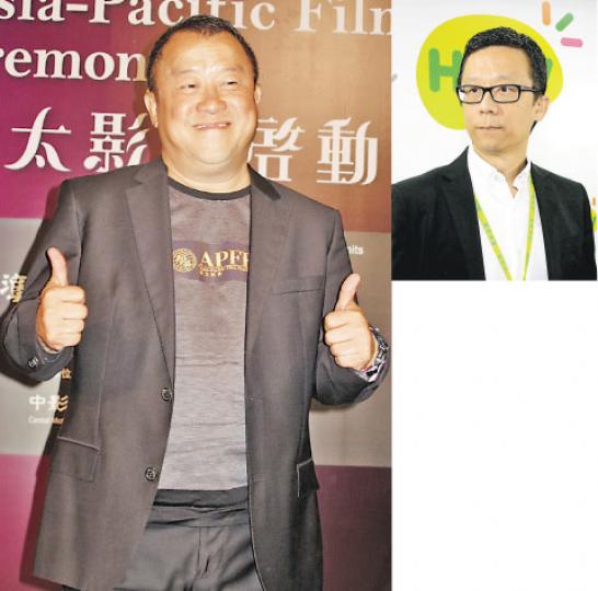 王維基(小圖)的HKTV不獲政府發免費電視牌照,曾志偉覺得政府發牌給有線和nowTV很公道。(攝影/記者:柯美) 王維基(小圖)的HKTV不獲政府發免費電視牌照,曾志偉覺得政府發牌給有線和nowTV很公道。(攝影/記者:柯美)