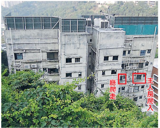 嘉園後方山坡樹木茂密,竊匪懷疑穿過樹林間小徑潛入大廈,再沿外牆水渠爬至5樓單位作案。(林智傑攝)嘉園停車場旁的山坡小徑雖有鐵絲網封堵,但閘門常開,全無阻攔。(林智傑攝) 嘉園後方山坡樹木茂密,竊匪懷疑穿過樹林間小徑潛入大廈,再沿外牆水渠爬至5樓單位作案。(林智傑攝)嘉園停車場旁的山坡小徑雖有鐵絲網封堵,但閘門常開,全無阻攔。(林智傑攝)