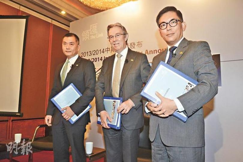 領匯行政總裁王國龍(右)表示,該公司正研究到內地市場發展,一旦進軍內地,他們事前需要獲得股東批准,才能夠落實計劃。圖中為主席蘇兆明,圖左為執行董事及首席財務總監張利民。(陳淑安攝) 領匯行政總裁王國龍(右)表示,該公司正研究到內地市場發展,一旦進軍內地,他們事前需要獲得股東批准,才能夠落實計劃。圖中為主席蘇兆明,圖左為執行董事及首席財務總監張利民。(陳淑安攝)