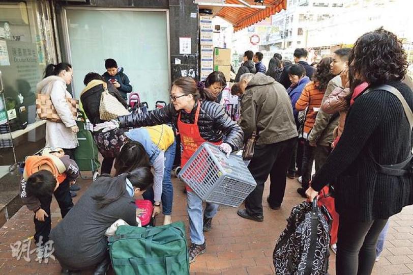 不少內地客「血拼」後會在價真棧門外整理貨品，逾20架手拉車阻塞行人路。（葉家豪攝）位於元朗大馬路的「價真棧」近日常有逾30人在門外排隊等候入內購物，店員要圍索帶及派籌維持秩序。（葉家豪攝）內地客：定再來 - 居於深圳的劉太專程來港辦年貨，花逾3000元購買多盒朱古力及曲奇禮盒，她認為港貨品質較有保證，而來港購物來回車程不用1小時，稱必定再來。（葉家豪攝）元朗街坊：很滋擾 - 居於元朗的倪婆婆表示，今年才見有這麼多內地人來元朗辦年貨，認為十分滋擾，令她連買日用品也不方便。（葉家豪攝）
