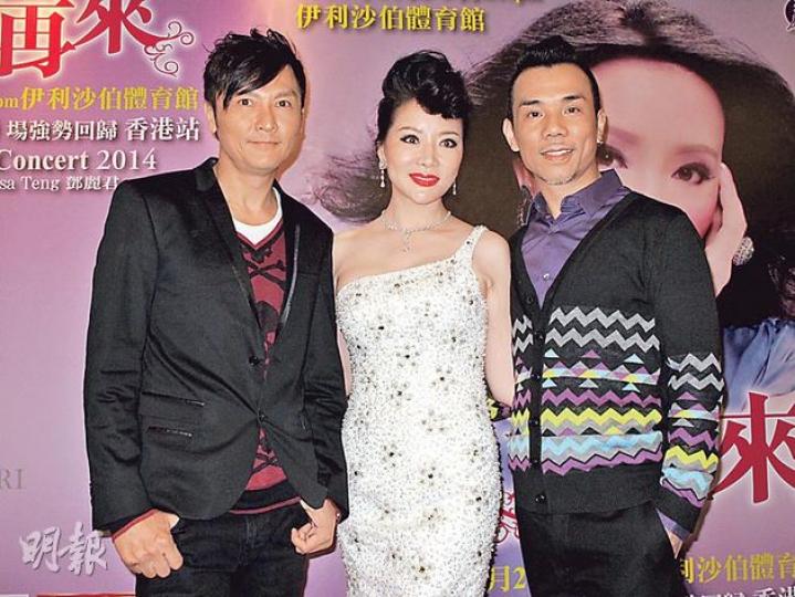 單紫寧昨日宣布將於5月假伊館開演唱會，關禮傑（左）及李國祥（右）現身打氣。（攝影/記者：李潔盈）