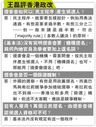 （明報製圖）北京大學法學院教授王磊早前訪港演講，指港人若想要「公民提名」，便要修改《基本法》。這番言論引起非議，王知悉有港人對其言論不滿，但他堅持觀點，「大多數讀法律的人，都應該同意我的觀點」。（黃振豪攝）