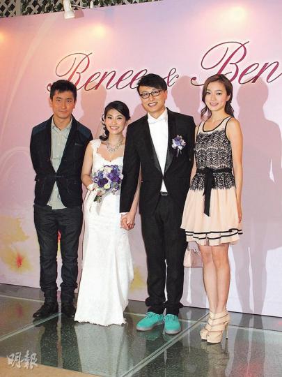 范振鋒（左一）與太太李思欣（右一）到賀杜浚斌與新娘Renee。（攝影/記者：楊安莉）