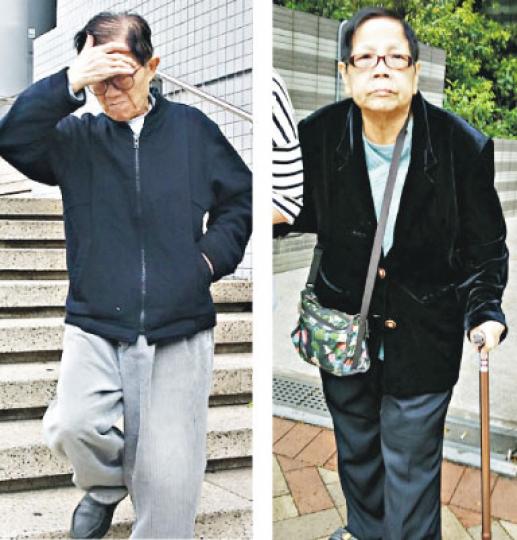 涉打妻子的85歲被告(左圖)獲准保釋外出,以等候感化官報告。74歲的事主(右圖)撰寫5封求情信解釋事件,稱已原諒丈夫,昨更到法庭旁聽以示支持。(田青青攝) 涉打妻子的85歲被告(左圖)獲准保釋外出,以等候感化官報告。74歲的事主(右圖)撰寫5封求情信解釋事件,稱已原諒丈夫,昨更到法庭旁聽以示支持。(田青青攝)