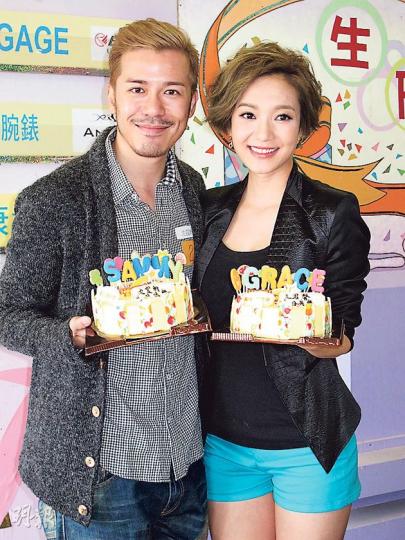 沈震軒（左）與王君馨（右）同是5月壽星，齊齊食蛋糕慶祝。（攝影/記者：鍾一虹）