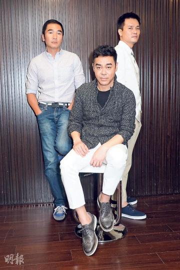 方中信(左起)、劉青雲、林家棟拍《竊聽風雲3》玩得好開心。(攝影:梁迺楠) 方中信(左起)、劉青雲、林家棟拍《竊聽風雲3》玩得好開心。(攝影:梁迺楠)