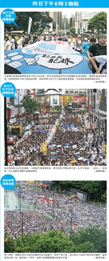 (林俊源、郭慶輝、陳淑安攝)從事印刷業的50歲李先生(左)2003年首次參加遊行,他形容當年社會一致不滿政府擬推《基本法》23條立法,如今政府又再強推新界東北發展,令他對梁振英大感失望,促使他與太太今年再站出來,要求有得選特首。(陳淑安攝)37歲、任職平面設計的殷先生(中)2003年首次上街,直至前年特首梁振英上任時亦有參與七一遊行,今年覺得政府在住屋、醫療及教育政策的表現都欠佳,因此與妻子首次帶同1歲半兒子上街,他又擔心言論自由收窄,若今次不上街,恐怕日後無機會參與遊行。(陳淑安攝)(明報製圖 (林俊源、郭慶輝、陳淑安攝)從事印刷業的50歲李先生(左)2003年首次參加遊行,他形容當年社會一致不滿政府擬推《基本法》23條立法,如今政府又再強推新界東北發展,令他對梁振英大感失望,促使他與太太今年再站出來,要求有得選特首。(陳淑安攝)37歲、任職平面設計的殷先生(中)2003年首次上街,直至前年特首梁振英上任時亦有參與七一遊行,今年覺得政府在住屋、醫療及教育政策的表現都欠佳,因此與妻子首次帶同1歲半兒子上街,他又擔心言論自由收窄,若今次不上街,恐怕日後無機會參與遊行。(陳淑安攝)(明報製圖