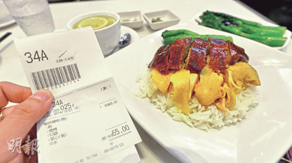 太興飲食集團本月平均加價約2%,其中油塘「大本型」分店的雙拼燒味晚餐,由63元加至65元。(葉家豪攝)(明報製圖) 太興飲食集團本月平均加價約2%,其中油塘「大本型」分店的雙拼燒味晚餐,由63元加至65元。(葉家豪攝)(明報製圖)