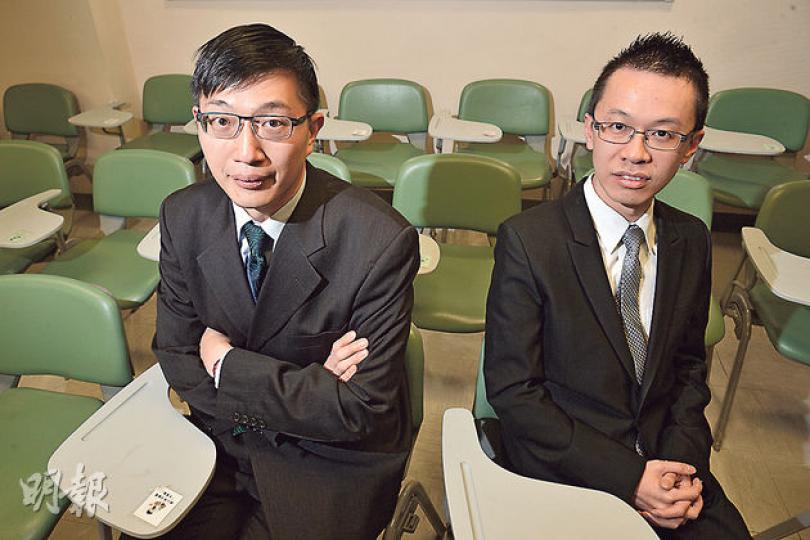 盧文偉(左)說佔中促使年輕醫生覺醒支持真普選,並關注及監察政改發展。黃任匡(右)指會透過論壇及民調凝聚業界共識,影響立法會議員表決政改方案。(葉家豪攝) 盧文偉(左)說佔中促使年輕醫生覺醒支持真普選,並關注及監察政改發展。黃任匡(右)指會透過論壇及民調凝聚業界共識,影響立法會議員表決政改方案。(葉家豪攝)