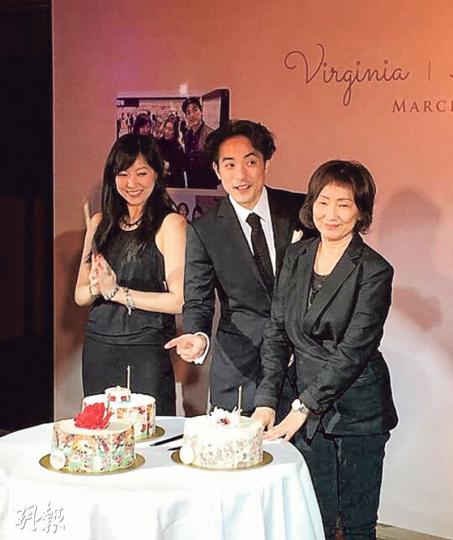 吳正元(右起)與一對子女林德信及April齊齊慶祝生日,林德信緋聞女友松岡李那(圓圖)亦是座上客。(微博圖片) 吳正元(右起)與一對子女林德信及April齊齊慶祝生日,林德信緋聞女友松岡李那(圓圖)亦是座上客。(微博圖片)