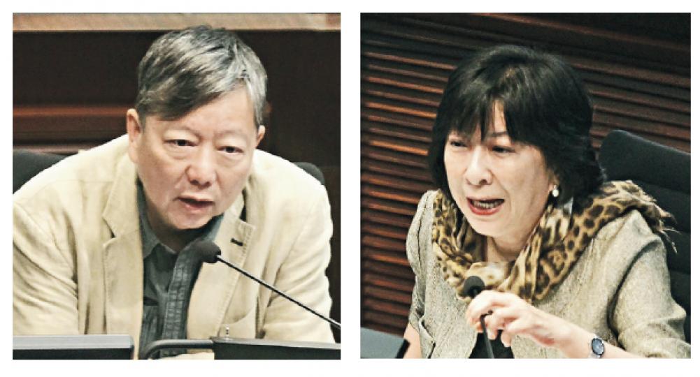 民建聯蔣麗芸(右圖)噚日喺立法會形容泛民「廢燉」,工黨李卓人(左圖)反問,「咩係『廢燉』,你發明咗咩字眼?」(郭慶輝攝) 民建聯蔣麗芸(右圖)噚日喺立法會形容泛民「廢燉」,工黨李卓人(左圖)反問,「咩係『廢燉』,你發明咗咩字眼?」(郭慶輝攝)