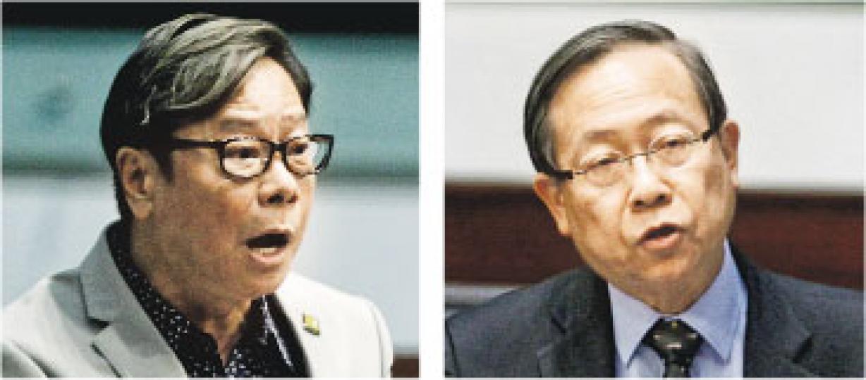 議員黃毓民(左圖)噚日質疑保安局長黎棟國(右圖)係咪共產黨,局長就話自己生於香港長於香港,無黨無派。(郭慶輝攝) 議員黃毓民(左圖)噚日質疑保安局長黎棟國(右圖)係咪共產黨,局長就話自己生於香港長於香港,無黨無派。(郭慶輝攝)