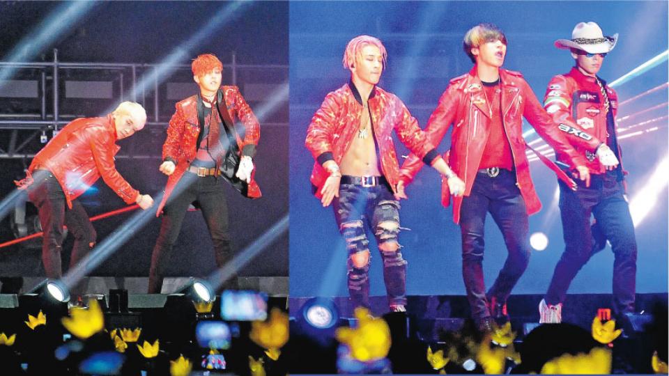 BigBang 5名成員勝利(左起)、GD、太陽、大聲及T.O.P 穿鮮紅色外套登場,為演唱會揭開序幕。(攝影:梁迺楠 孫華中)BigBang齊腳到港,全部戴口罩示人。(攝影:梁迺楠 孫華中)太陽穿外套露胸肌,非常性感!(攝影:梁迺楠 孫華中) BigBang 5名成員勝利(左起)、GD、太陽、大聲及T.O.P 穿鮮紅色外套登場,為演唱會揭開序幕。(攝影:梁迺楠 孫華中)BigBang齊腳到港,全部戴口罩示人。(攝影:梁迺楠 孫華中)太陽穿外套露胸肌,非常性感!(攝影:梁迺楠 孫華中)