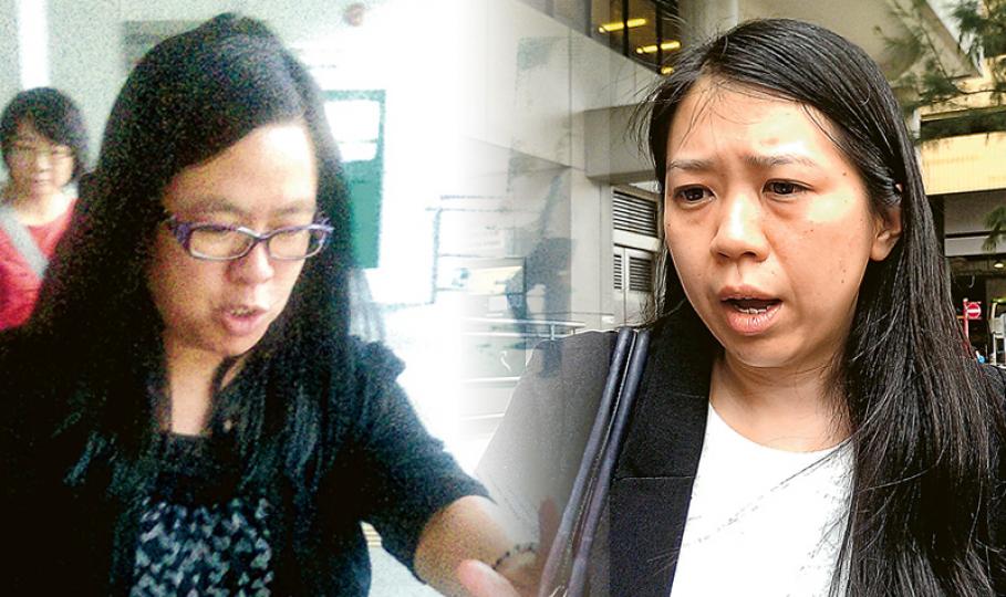 當值教師魏秀圓（左圖）昨離開法院時，甫見到記者便揮手說﹕「你地唔好阻住我。」魏其後更一度與友人步出行車線，當被問及作為教師，是否正在胡亂過馬路時才返回行人路。右圖為基真小學校長黃靜雯，她昨在庭外承認，校方在事件中的做法需要檢討。（張梓鈴、章淑廉攝）