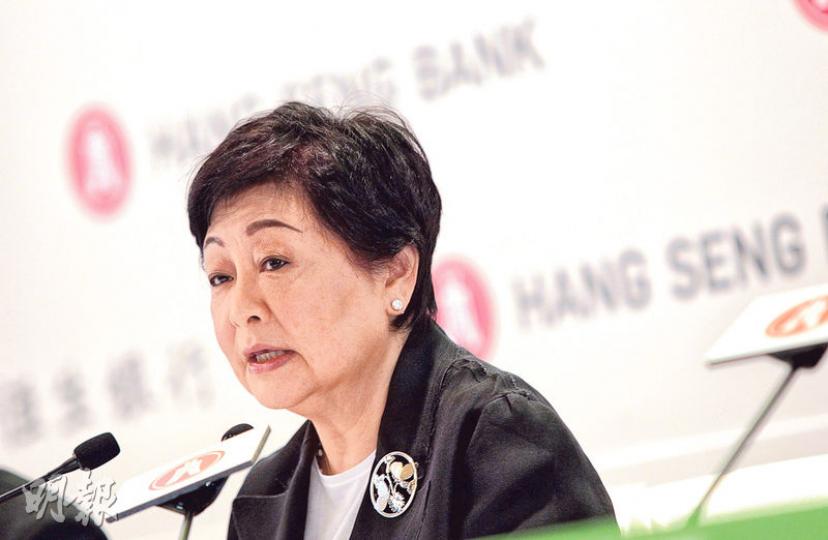 恒生銀行昨公布中期業績，股東應得溢利按年大增1.37倍至200.48億元，恒生銀行副董事長兼行政總裁李慧敏（圖）表示，為加強資本基礎等，上半年度未有派發特別息。（李澤彤攝）