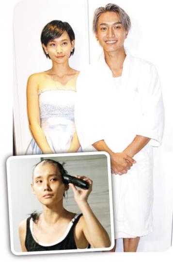 談善言(左)與陳柏宇(右)昨日為新片開工,談善言之後需要剃頭演出(小圖)。(攝影鎅O者:柯美) 談善言(左)與陳柏宇(右)昨日為新片開工,談善言之後需要剃頭演出(小圖)。(攝影鎅O者:柯美)