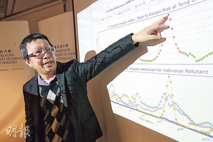 科大環境學部教授劉啟漢表示，環保署公布的空氣質素健康指數與入院率掛鈎，但環保署網頁僅以高、中、低顯示健康風險，認為加入入院率等資訊，更能警惕市民。（曾憲宗攝）