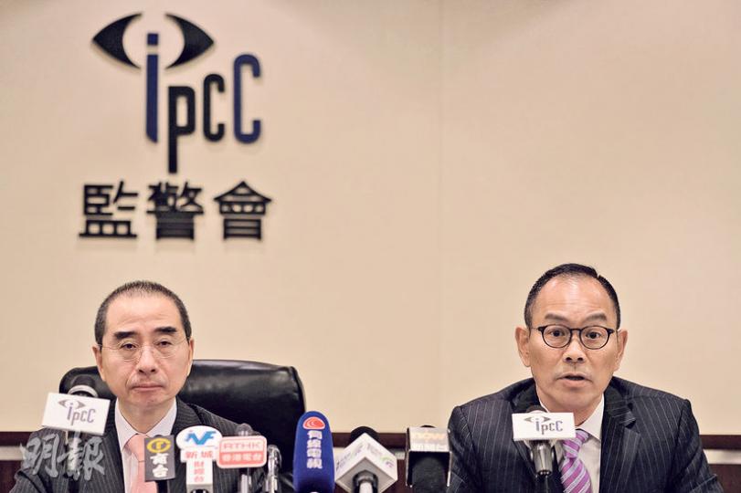 監警會主席郭琳廣(左)及副秘書長(行政)梅達明(右)昨公布警員在休班時的「證明屬實」投訴。(蘇智鑫攝) 監警會主席郭琳廣(左)及副秘書長(行政)梅達明(右)昨公布警員在休班時的「證明屬實」投訴。(蘇智鑫攝)