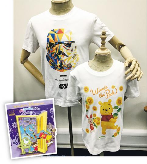 7月推出嘅「Disney Tee Program」,提供約70種圖案畀人自由配搭,仲可以印上自訂句子、名字、日期。首次舉辦嘅「Pin Trading Night」則推出多款限量版徽章,包括怪獸公司為主題嘅徽章(小圖)。(呂少穎攝) 7月推出嘅「Disney Tee Program」,提供約70種圖案畀人自由配搭,仲可以印上自訂句子、名字、日期。首次舉辦嘅「Pin Trading Night」則推出多款限量版徽章,包括怪獸公司為主題嘅徽章(小圖)。(呂少穎攝)