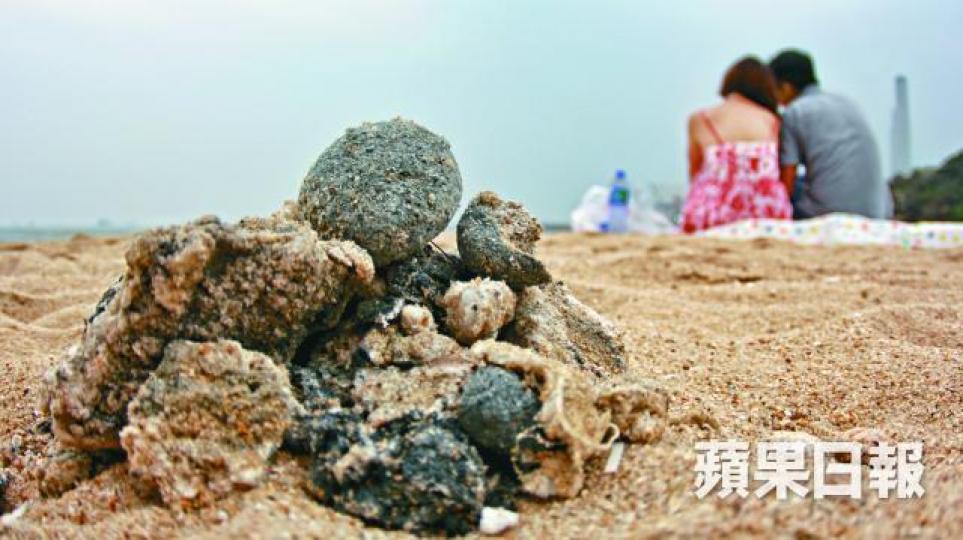 【昨 日】■洪聖爺灣泳灘有大量硬脂塊,硬脂與沙泥混和後變成灰黃黑色。麥超億攝【一個月前】■上月初油污侵襲南丫島,蘆鬚城泳灘岸邊滿佈白色棕櫚硬脂。資料圖片■深灣為瀕危綠海龜其中一個繁殖地,近日仍有大型棕櫚硬脂未清理。瀕危綠海龜 【昨 日】■洪聖爺灣泳灘有大量硬脂塊,硬脂與沙泥混和後變成灰黃黑色。麥超億攝【一個月前】■上月初油污侵襲南丫島,蘆鬚城泳灘岸邊滿佈白色棕櫚硬脂。資料圖片■深灣為瀕危綠海龜其中一個繁殖地,近日仍有大型棕櫚硬脂未清理。瀕危綠海龜