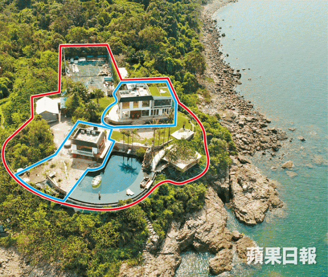 ■西貢珊瑚閣擁逾2.5萬方呎短租地（紅框示），平均呎租僅約1.6元；藍框為私人土地。江俊豪攝