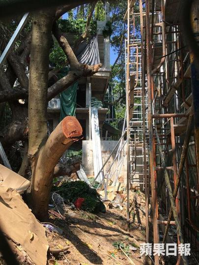 ■涉嫌在青山公路旁霸官地興建的3層高建築物，昨連續第2天沒有工人工作。