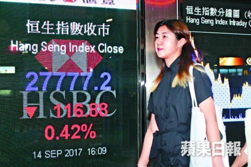 ■港股繼續整固，昨收報27777點，挫116點。　李潤芳攝
