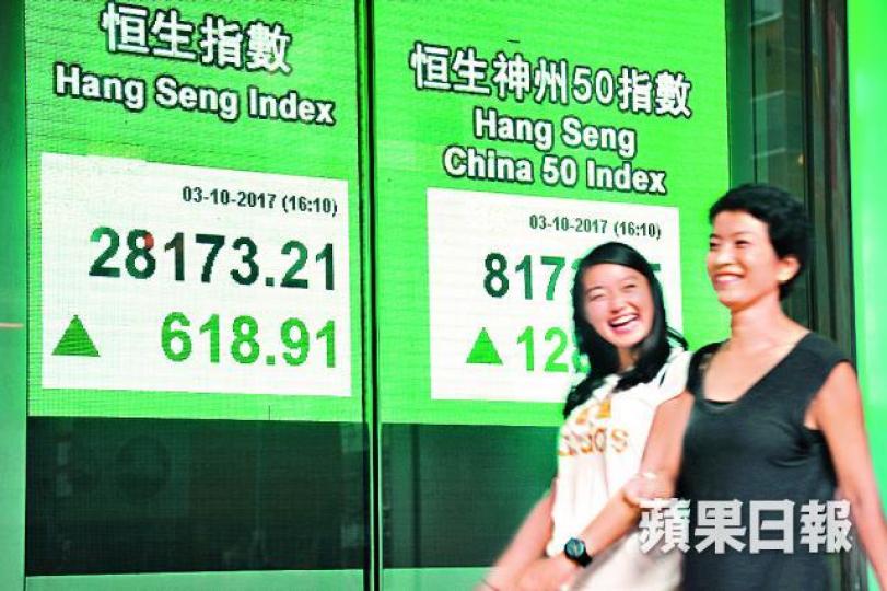 ■港股昨升618點，匯證料未見頂。邱仲權攝