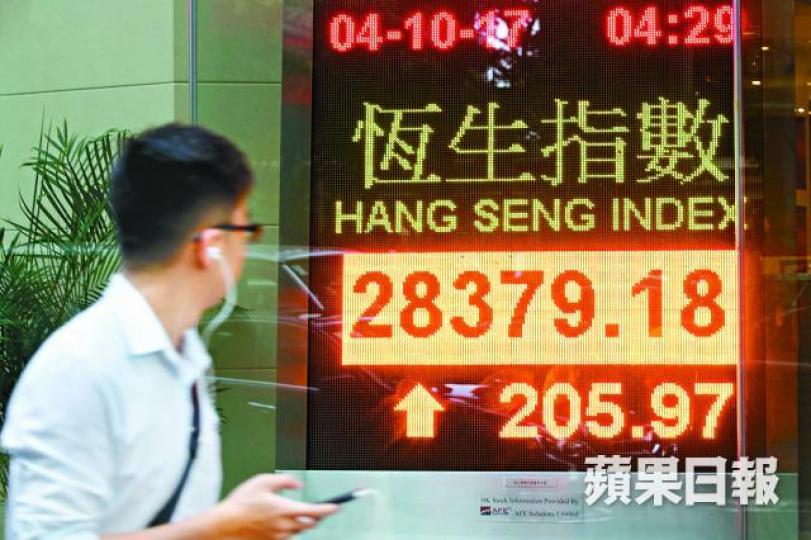 ■港股昨日再升205點，兩日累升824點。馬泉崇攝
