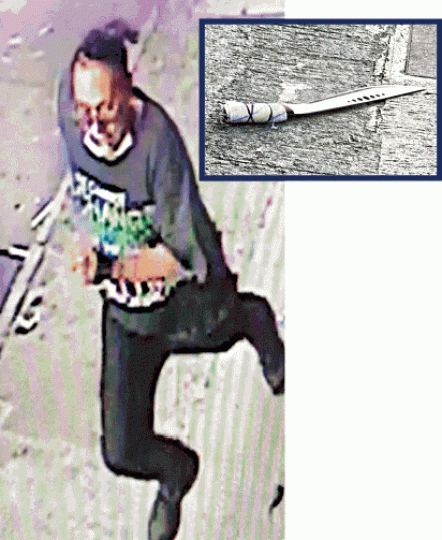 ■閉路電視拍到男子在警員追捕時棄刀（小圖）逃走。
