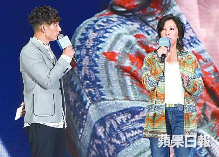 ■陳慧珊對幕後工作有興趣，目前正在寫一個關於人生選擇題材的古仔。■陳慧珊拉老公鍾家鴻落水，在節目《婚姻五重奏》中亮相。■AV女麥紫莉（右三）跟參加《G-1格鬥會II》的對手亮相宣傳。■陳啟泰昨日跟穿上低胸長裙的麥家琪出席ViuTV新節目發佈會。