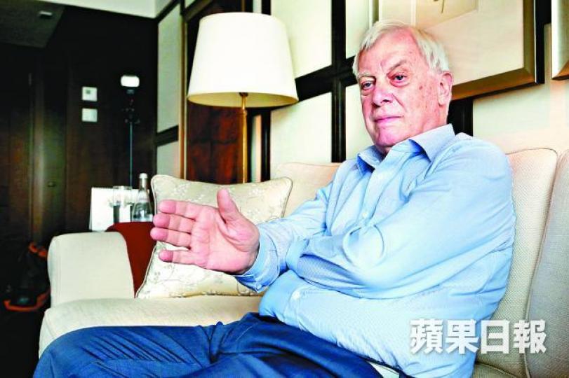 ■前港督彭定康(圖)若再度訪港,林鄭稱不能排除其被拒入境的可能性。資料圖片 ■前港督彭定康(圖)若再度訪港,林鄭稱不能排除其被拒入境的可能性。資料圖片
