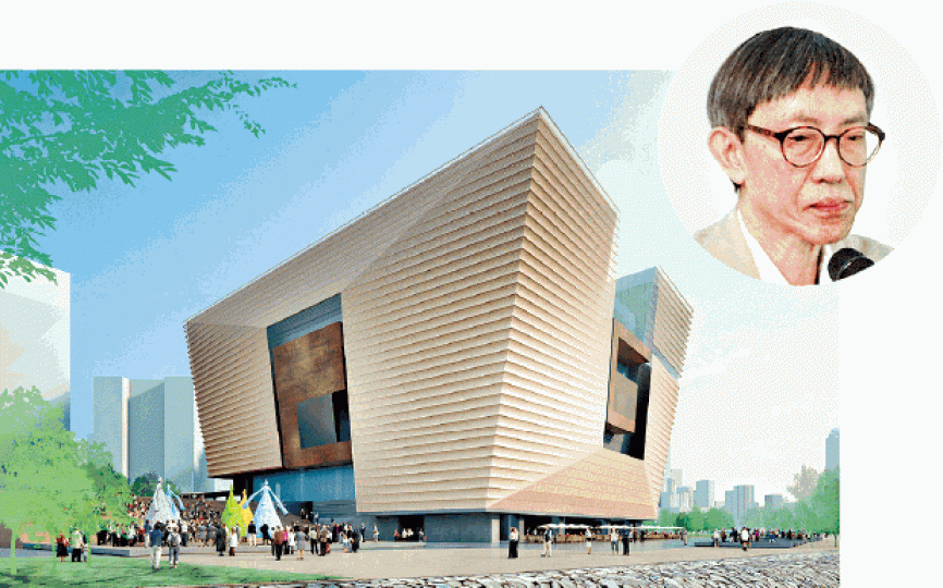 ■西九故宮文化博物館明年動工,建築師嚴迅奇(圓圖)昨講解設計意念。 ■西九故宮文化博物館明年動工,建築師嚴迅奇(圓圖)昨講解設計意念。