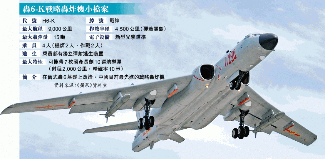 ■中國軍方目前最具威懾力的轟6-K戰略轟炸機。■解放軍在習近平領導下張牙舞爪。圖為今年八一前習檢閱軍隊。 美聯社 ■中國軍方目前最具威懾力的轟6-K戰略轟炸機。■解放軍在習近平領導下張牙舞爪。圖為今年八一前習檢閱軍隊。 美聯社