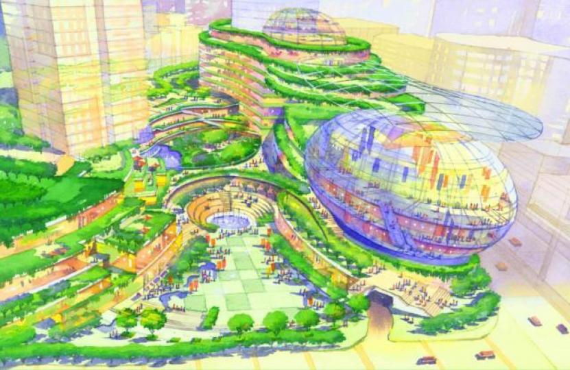 ■觀塘市中心重建方案原有設計。市建局模擬圖片 ■觀塘市中心重建方案原有設計。市建局模擬圖片