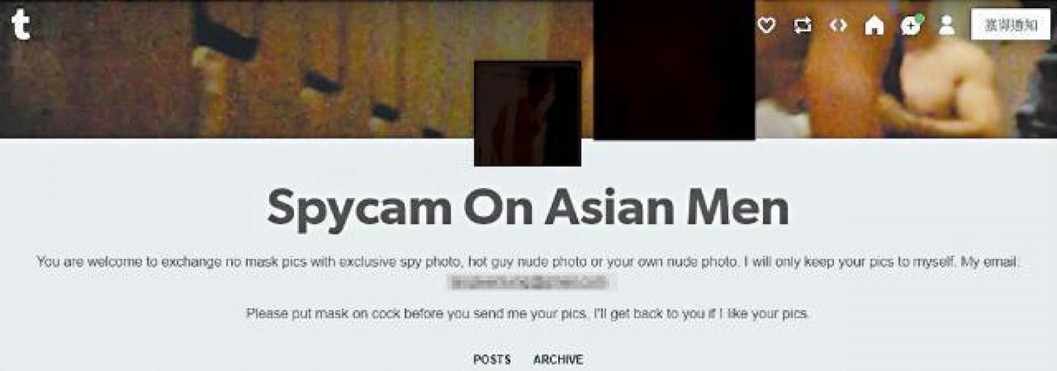 ■涉事tumblr賬戶在其專頁明言自己是「spycam(隱蔽鏡頭)」。 ■涉事tumblr賬戶在其專頁明言自己是「spycam(隱蔽鏡頭)」。