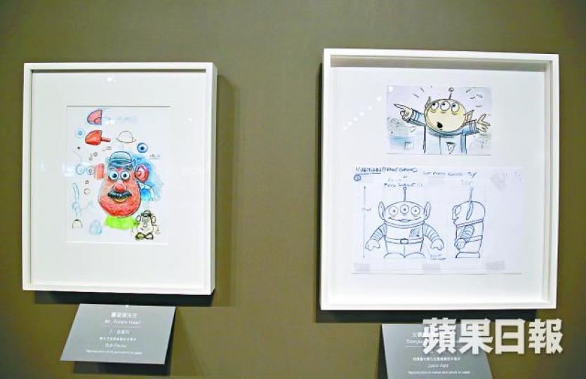 ■《反斗奇兵》手稿可見到薯蛋頭先生及三眼仔的最初造型。 ■《反斗奇兵》手稿可見到薯蛋頭先生及三眼仔的最初造型。