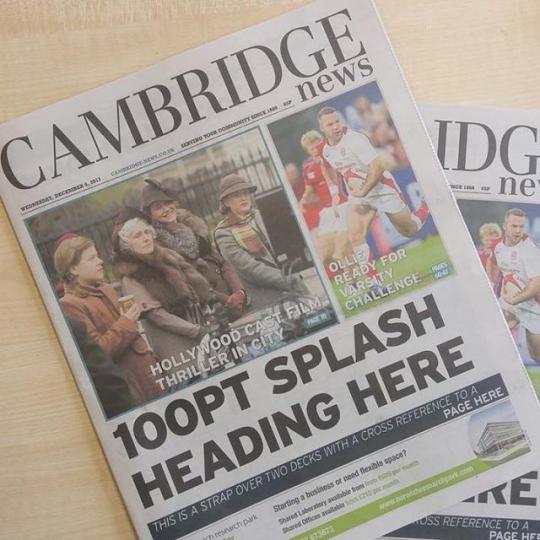 ■《Cambridge News》呢條頭條標題，成為英國新聞業界一大笑話。　互聯網圖片