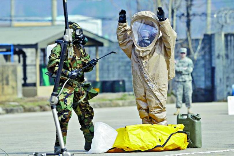 ■駐韓美軍亦有專門應付生化攻擊和核攻擊的部隊。 資料圖片 ■駐韓美軍亦有專門應付生化攻擊和核攻擊的部隊。 資料圖片