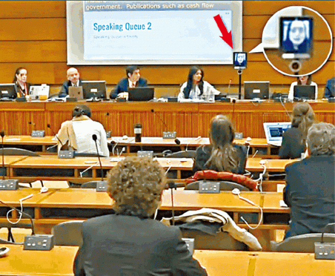 ■台灣官員在聯合國論壇上運用「數碼機械人」直播,突破中國打壓防線。互聯網■台灣行政院政務委員唐鳳 ■台灣官員在聯合國論壇上運用「數碼機械人」直播,突破中國打壓防線。互聯網■台灣行政院政務委員唐鳳