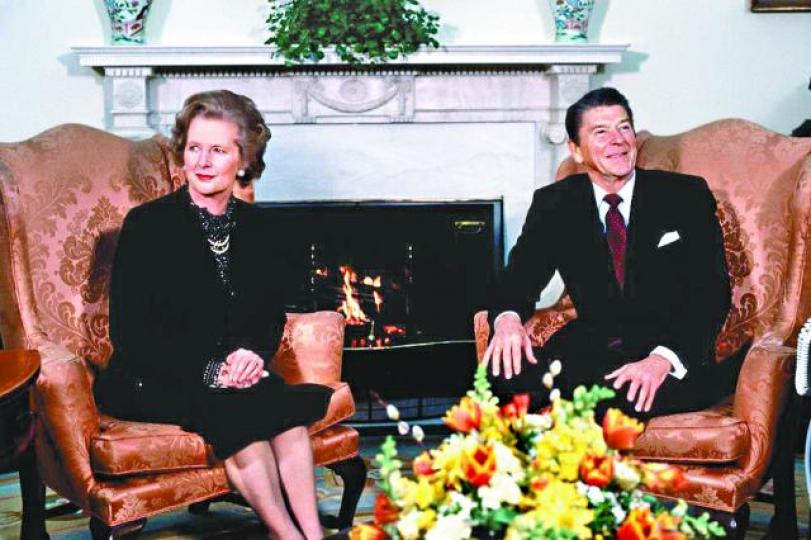 ■戴卓爾夫人1981年訪美晤列根。 ■戴卓爾夫人1981年訪美晤列根。