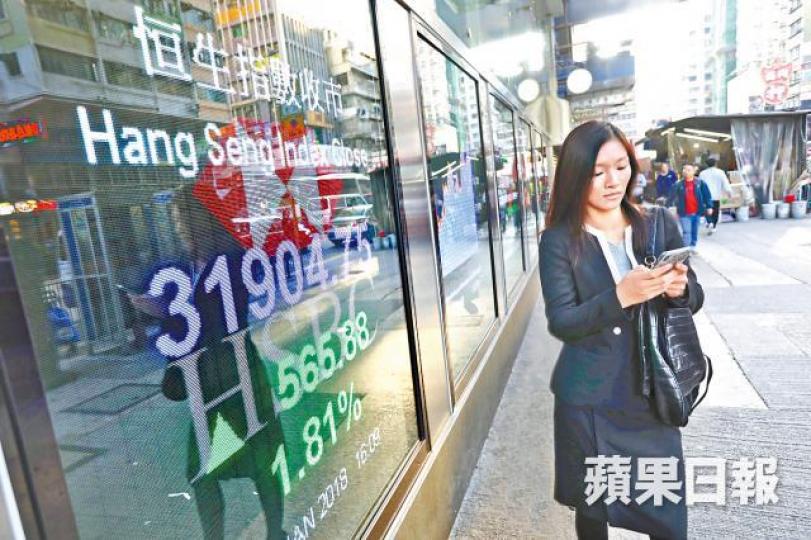 ■恒指昨以高位31904點收市,惟基金界指高處未算高。朱永倫攝 ■恒指昨以高位31904點收市,惟基金界指高處未算高。朱永倫攝