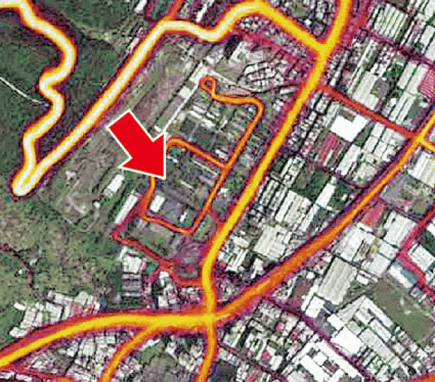 ■Strava地圖中的台灣導彈基地(箭嘴示)。 ■專家指台灣其他導彈部署位置也可能被查出。 ■Strava地圖中的台灣導彈基地(箭嘴示)。 ■專家指台灣其他導彈部署位置也可能被查出。