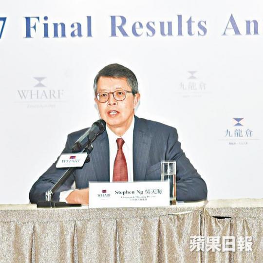 ■九倉主席吳天海表示，買地產股作為土儲的替身，原因是股價與資產值有折讓，息率亦合理。黃偉傑攝
