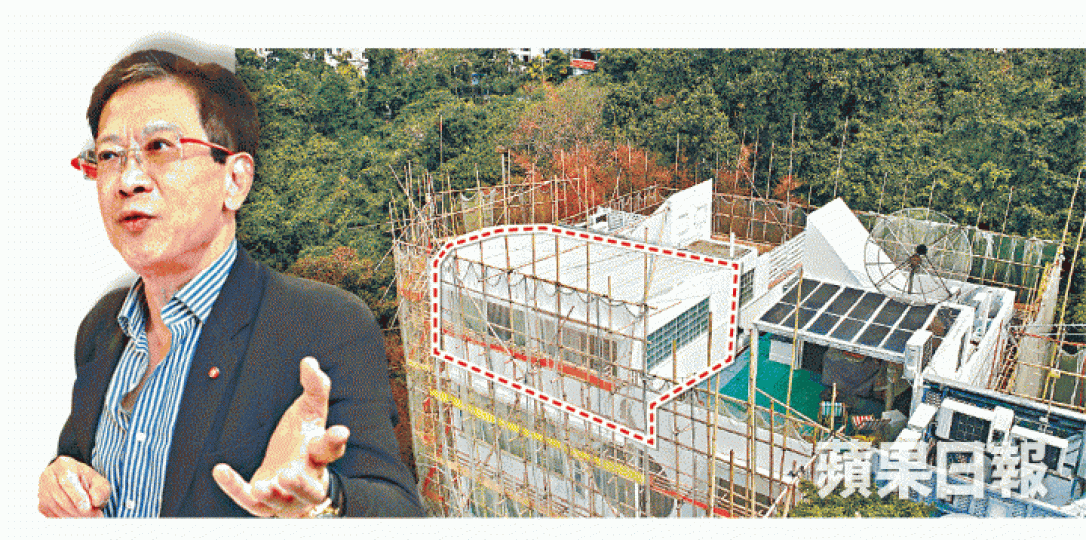 ■胡漢清(左圖)名下位於薄扶林的別墅疑僭建400呎天台屋(紅框示)。陳海威攝
■胡漢清(左圖)名下位於薄扶林的別墅疑僭建400呎天台屋(紅框示)。陳海威攝