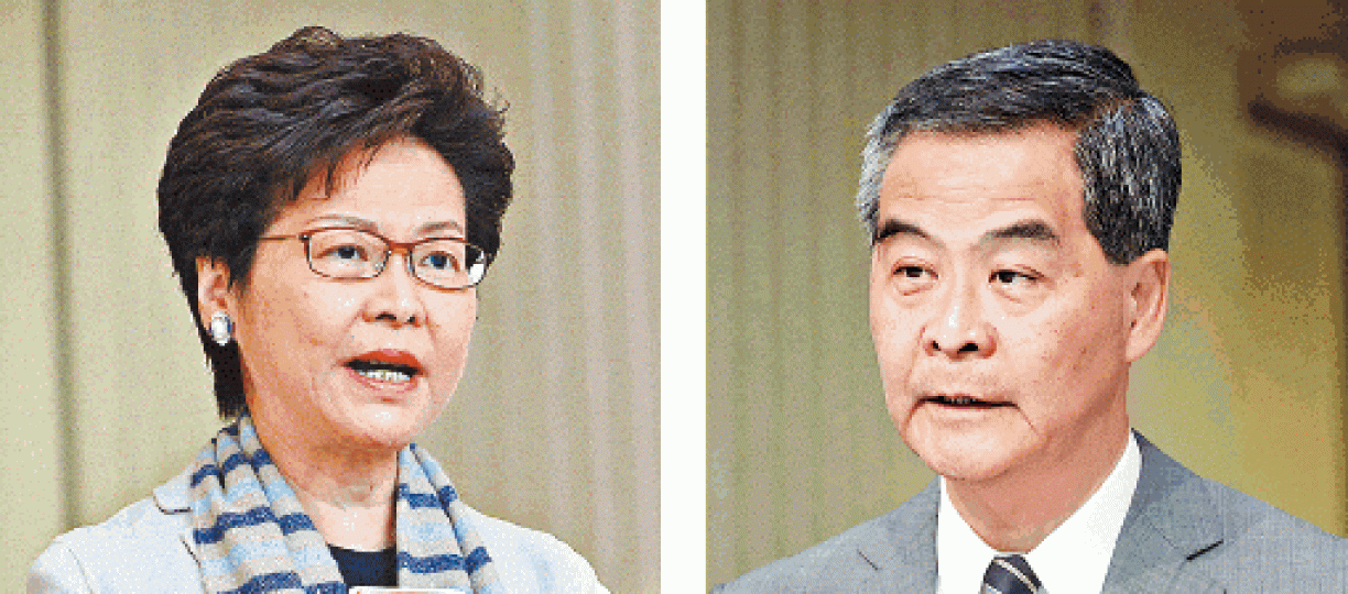 ■兩任特首林鄭月娥(左圖)及梁振英均曾公開批評派錢。
■兩任特首林鄭月娥(左圖)及梁振英均曾公開批評派錢。