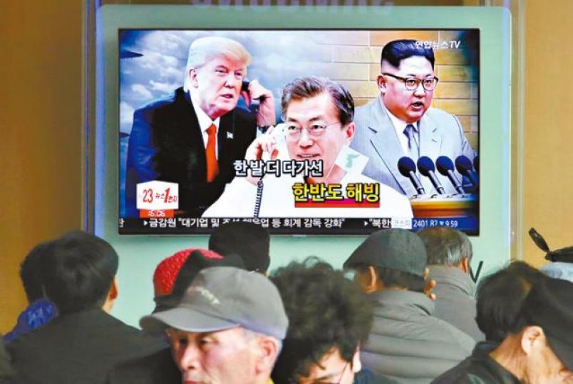 ■特朗普將美韓貿易協議與北韓問題掛鈎。美聯社 ■特朗普將美韓貿易協議與北韓問題掛鈎。美聯社